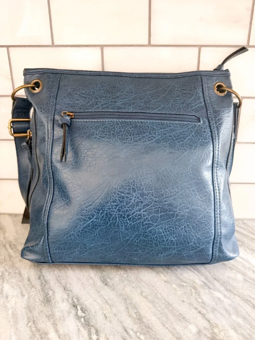 NWT Bueno Collection Steel Blue Multi-Zip Crossbody Bag Purse